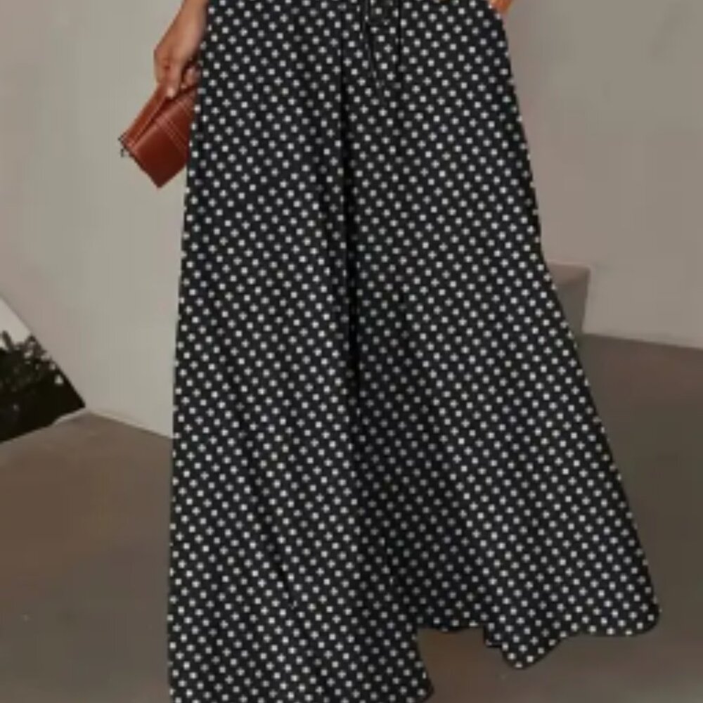 Polka Dot Printed Wide Leg Pants and Red Pant